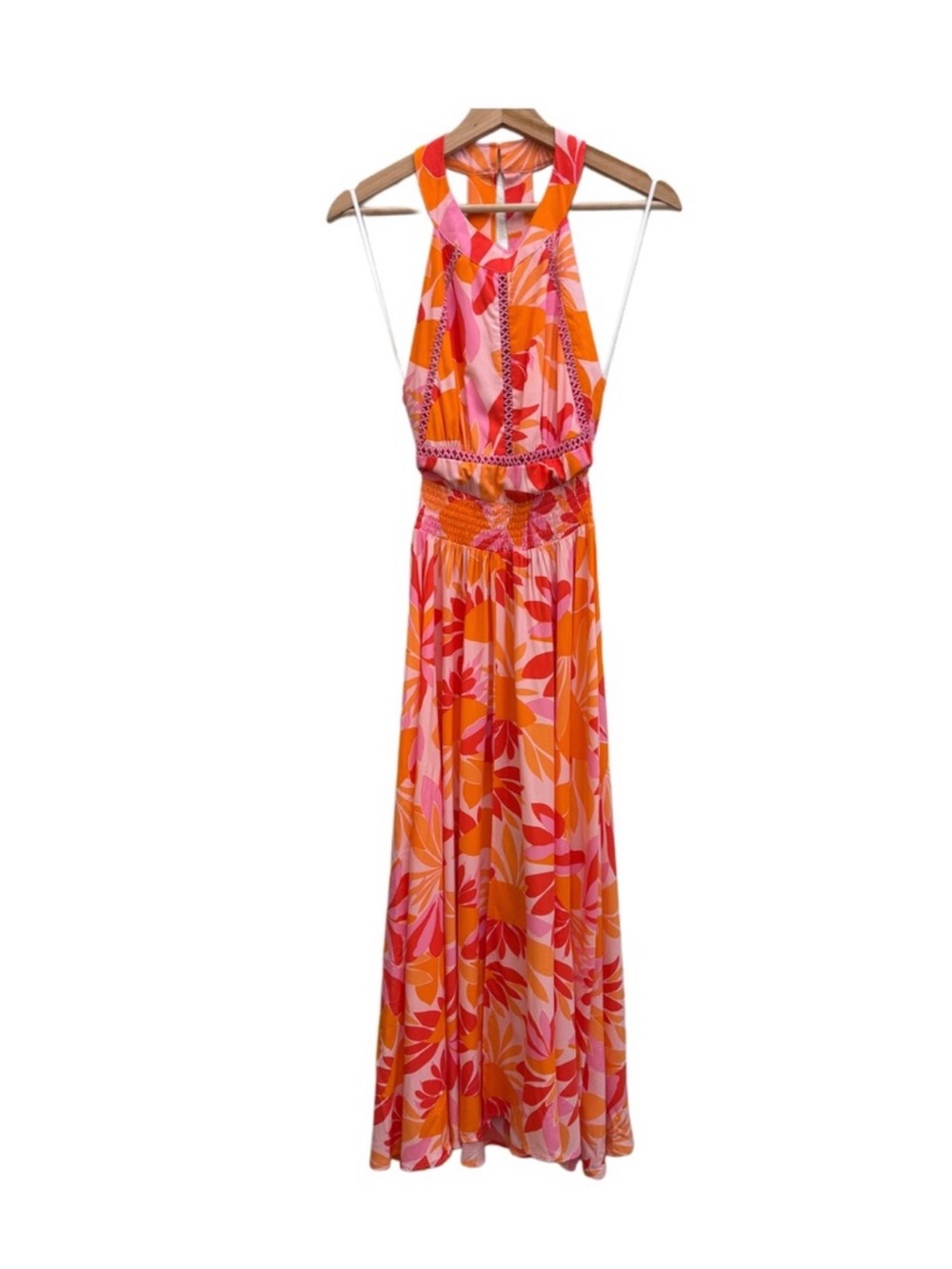 Sleeveless Orange & Pink Floral Maxi Dress